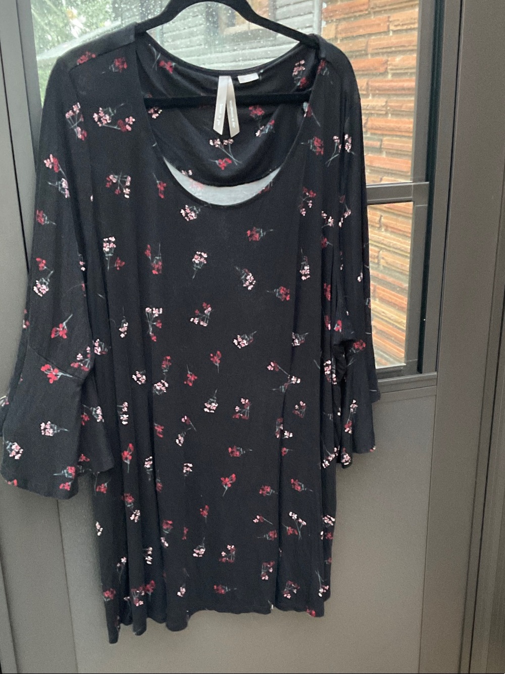 Penningtons Black Floral Ruffle-Sleeve Dress with Pink and Red Accents